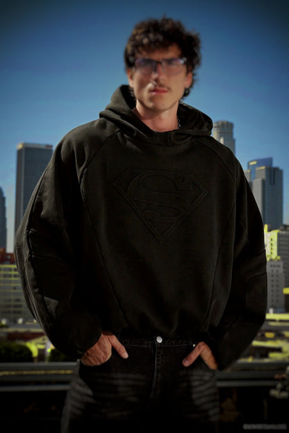 Superman Shield Hoodies-Black Wash- 5094