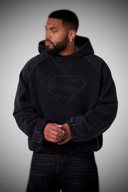 Superman Shield Hoodies-Black Wash- 5094