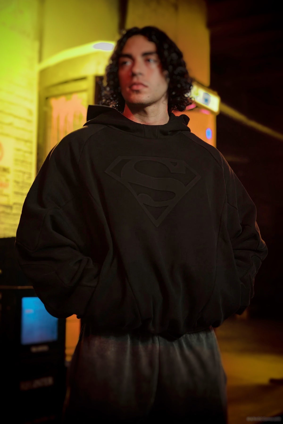 Superman Shield Hoodies-Black Wash- 5094