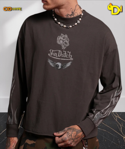 Take-Off Grunge Mid-Length Raw Hem LS Tee in Wolf Gray