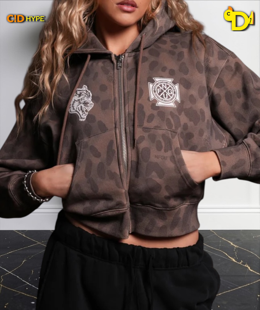 Wolf Iron Cross "Sage" Cropped Zip Hoodie in Celeritas Morte