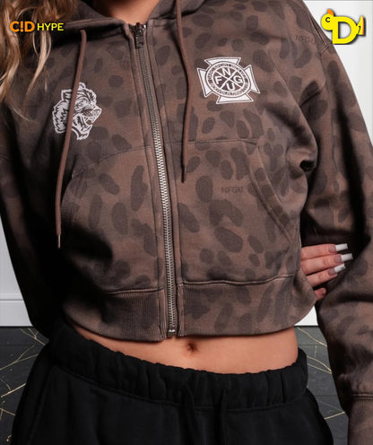 Wolf Iron Cross "Sage" Cropped Zip Hoodie in Celeritas Morte