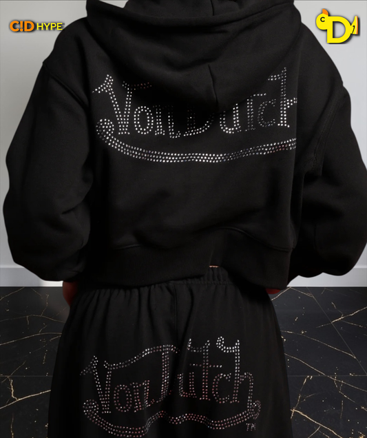 Y2Kulture "Sage" Cropped Zip Hoodie in Black