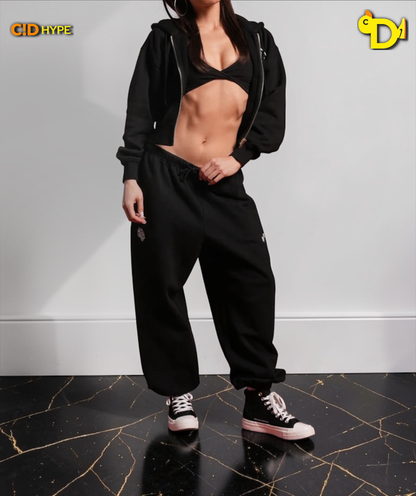 Y2Kulture "Sage" Cropped Zip Hoodie in Black