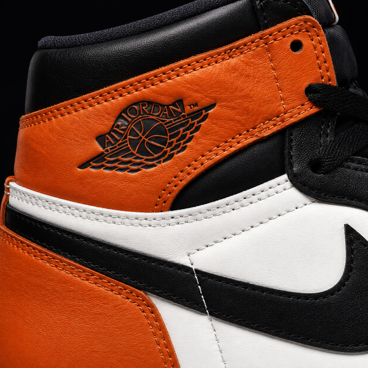 Air Jordan 1 High OG Shattered Backboard, detalle de logo y material — Crazy!Duck Hype