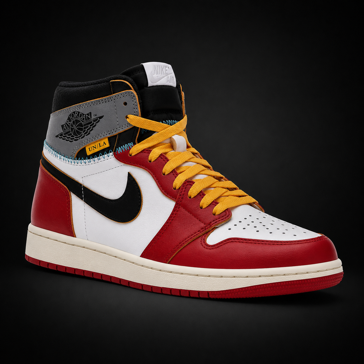 Air Jordan 1 High OG Union LA Chicago Shadow, vista frontal — Crazy!Duck Hype