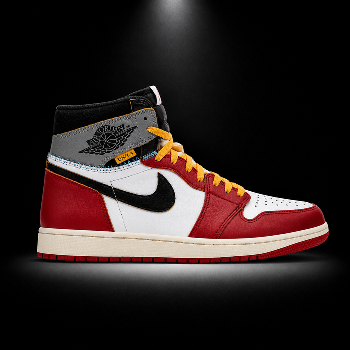 Air Jordan 1 High OG Union LA Chicago Shadow, vista lateral — Crazy!Duck Hype