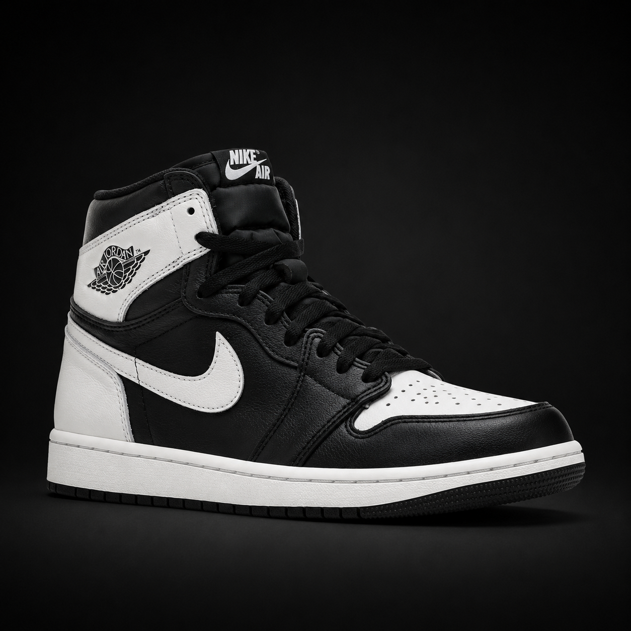 Air Jordan 1 High OG White Black, vista frontal — Crazy!Duck Hype