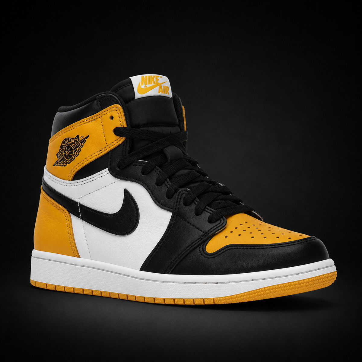 Air Jordan 1 High OG Yellow Toe, vista frontal — Crazy!Duck Hype