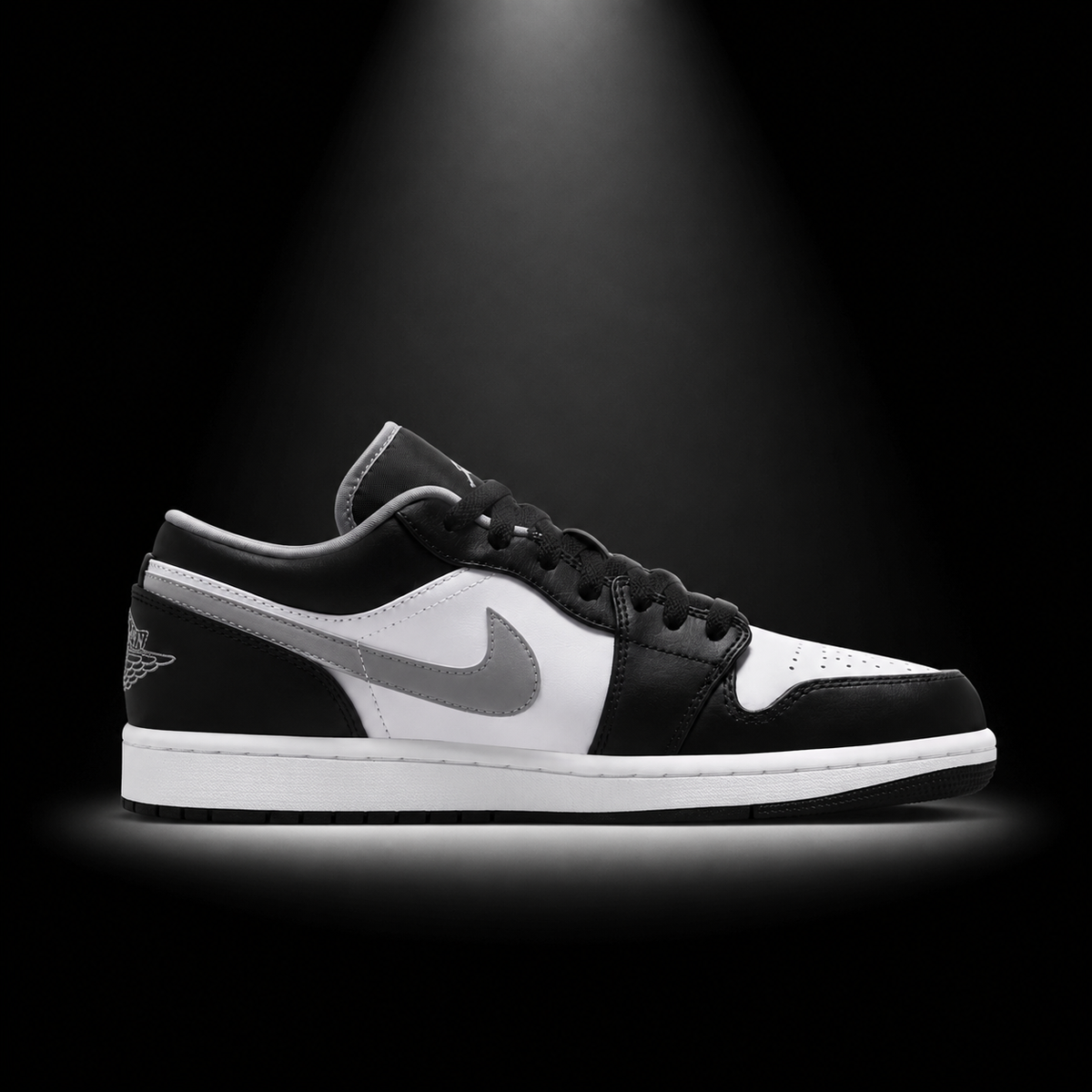 Air Jordan 1 Low Black Particle Grey White, vista lateral — Crazy!Duck Hype