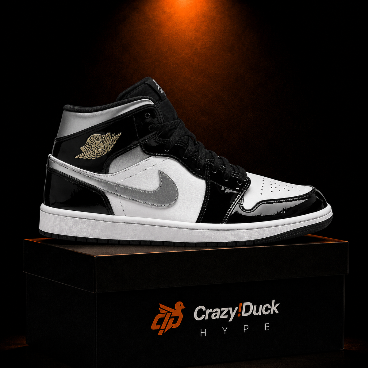 Air Jordan 1 Mid SE Black White Metallic Silver con empaque — Crazy!Duck Hype