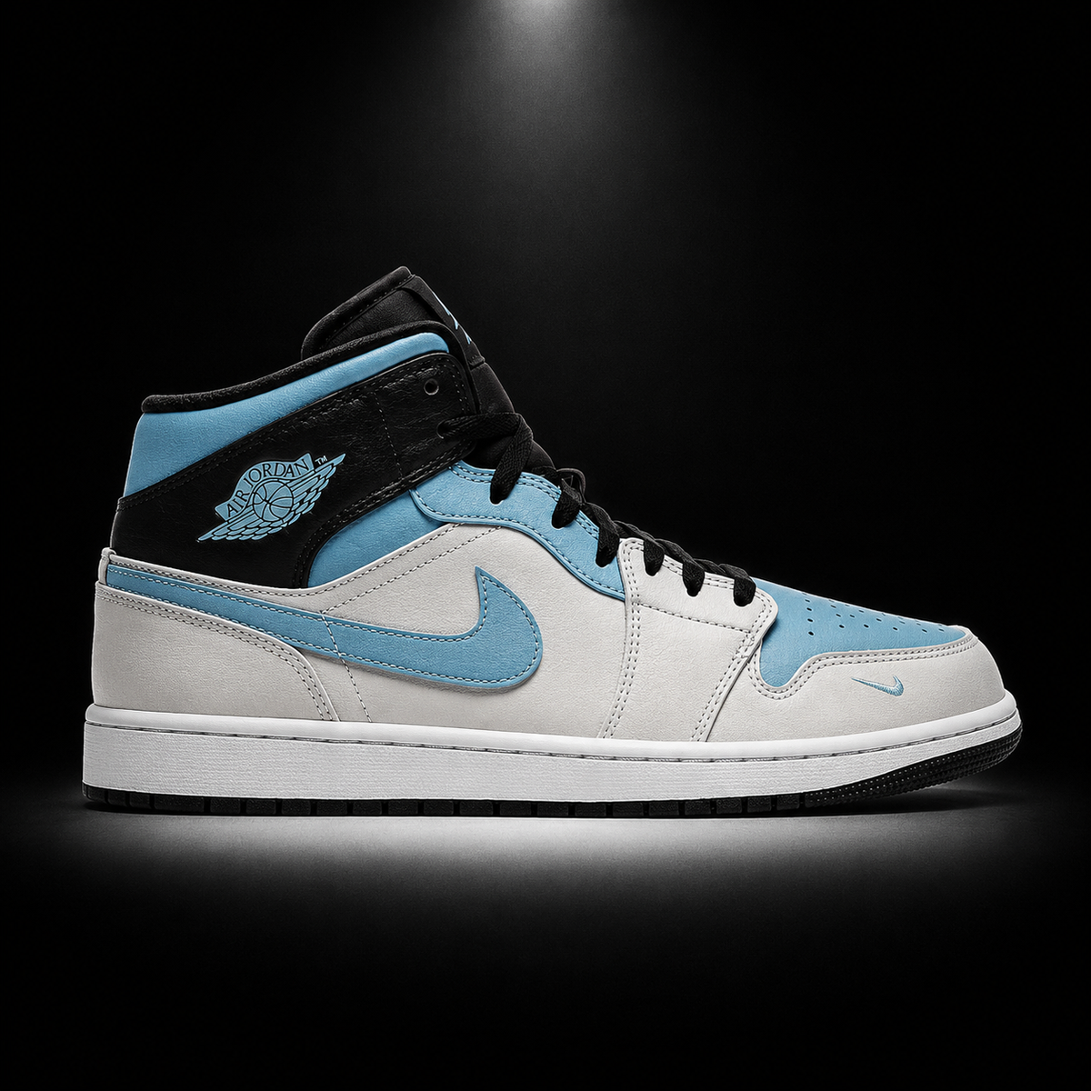 Air Jordan 1 Mid SE Blue Chill, vista lateral — Crazy!Duck Hype