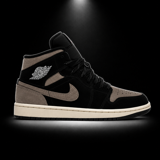 Air Jordan 1 Mid SE Olive Grey, vista lateral — Crazy!Duck Hype