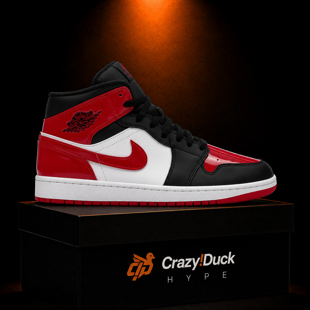 Air Jordan 1 Mid SE Patent Bred Toe con empaque — Crazy!Duck Hype