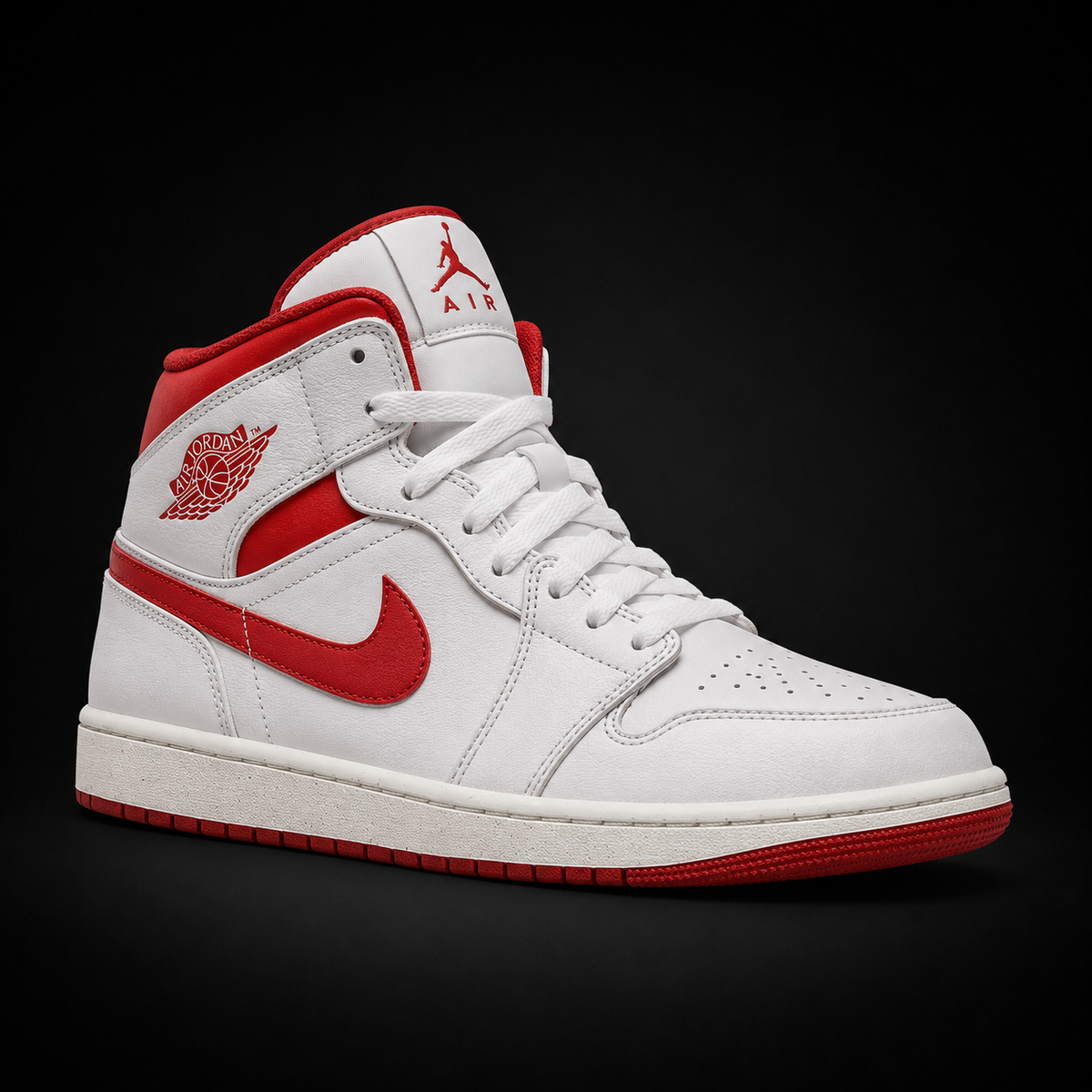 Air Jordan 1 Mid White Dune Red, vista frontal — Crazy!Duck Hype