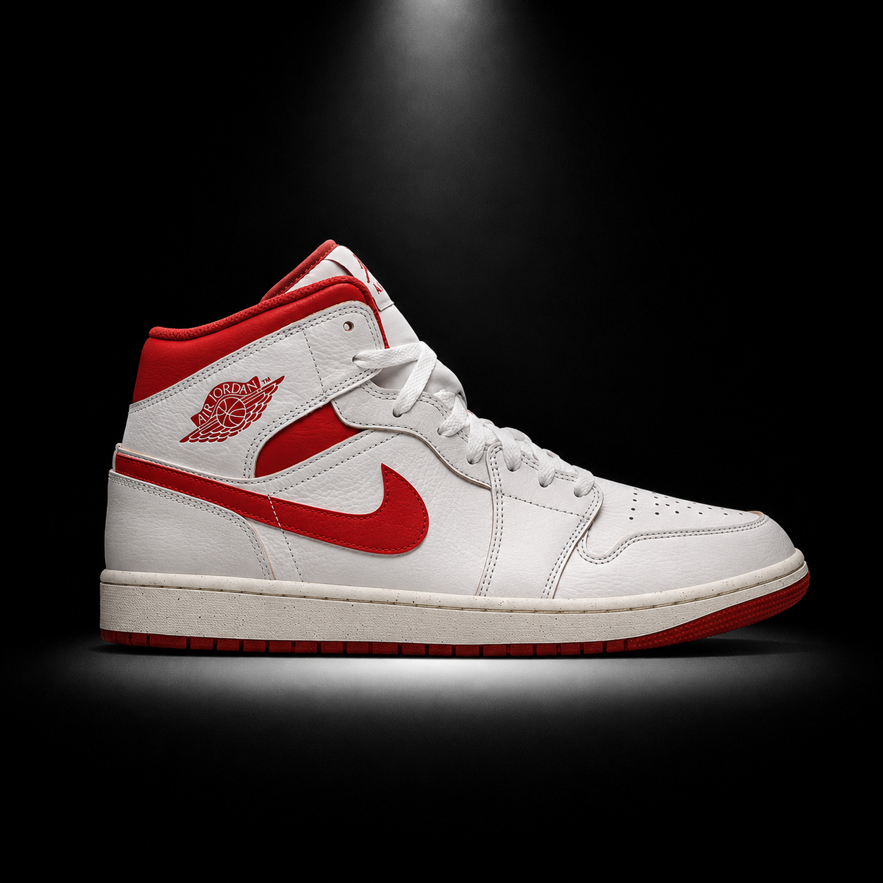 Air Jordan 1 Mid White Dune Red, vista lateral — Crazy!Duck Hype