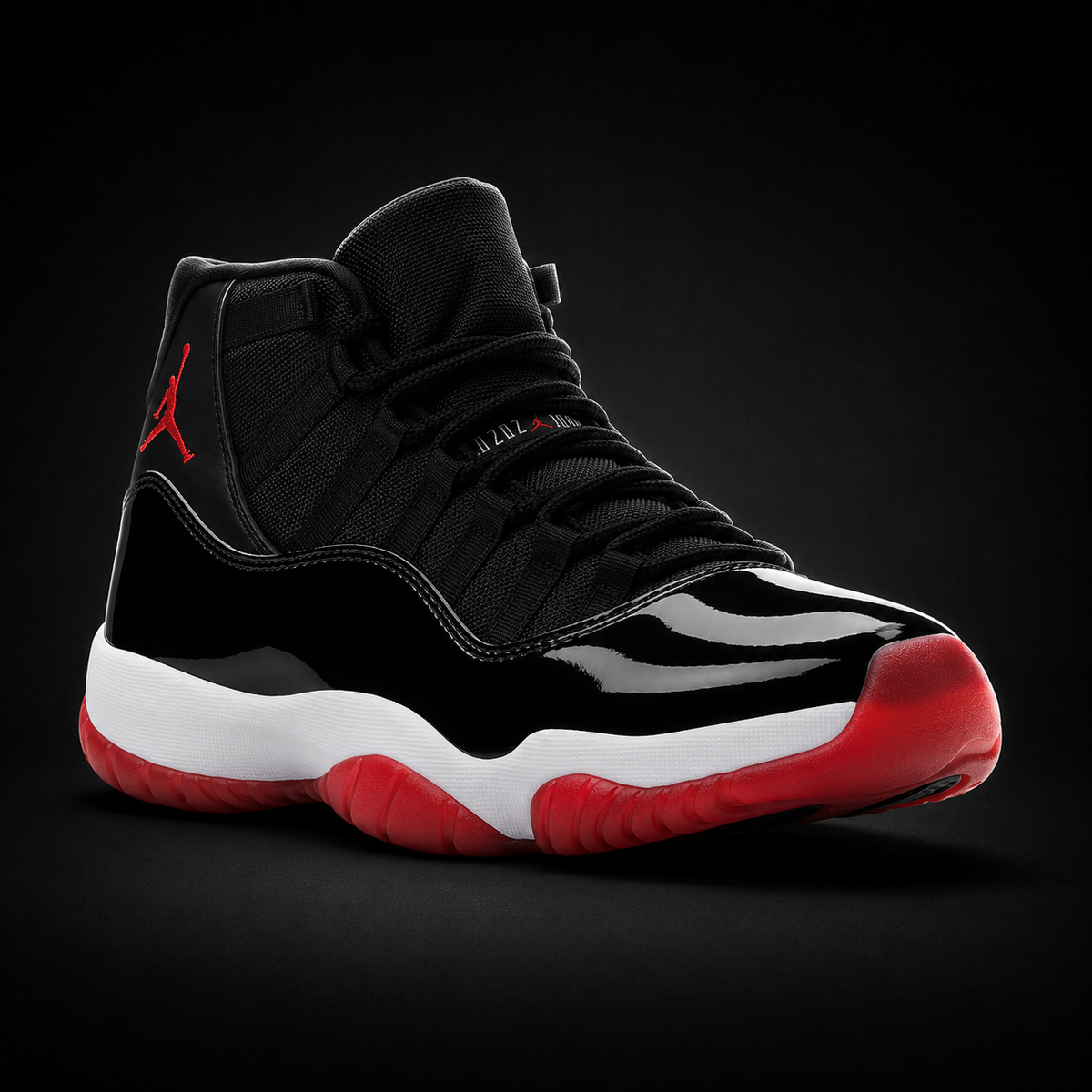 Air Jordan 11 Retro Playoffs Bred, vista frontal — Crazy!Duck Hype
