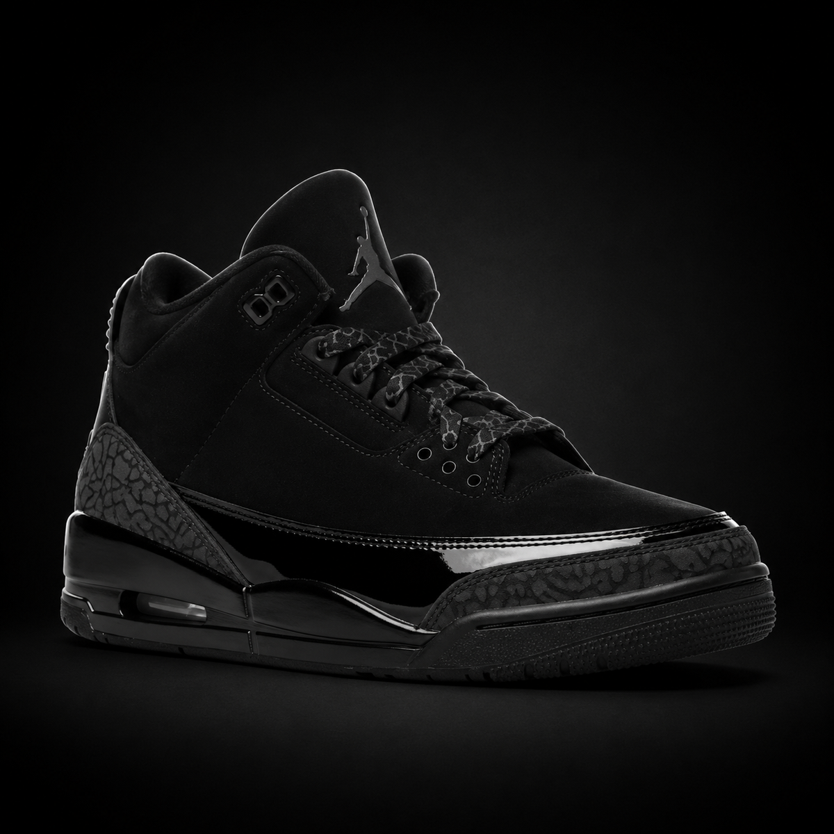 Air Jordan 3 Retro Black Cat, vista frontal — Crazy!Duck Hype