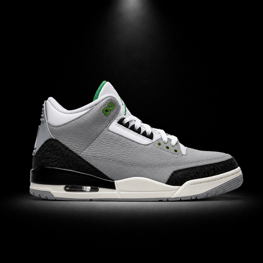 Air Jordan 3 Retro Chlorophyll, vista lateral — Crazy!Duck Hype