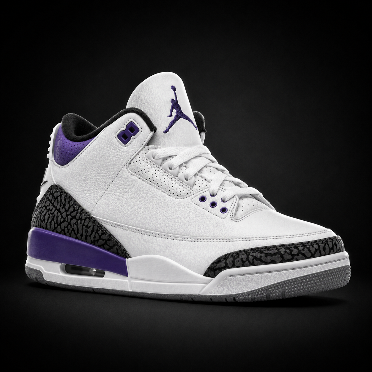 Air Jordan 3 Retro Dark Iris, vista frontal — Crazy!Duck Hype