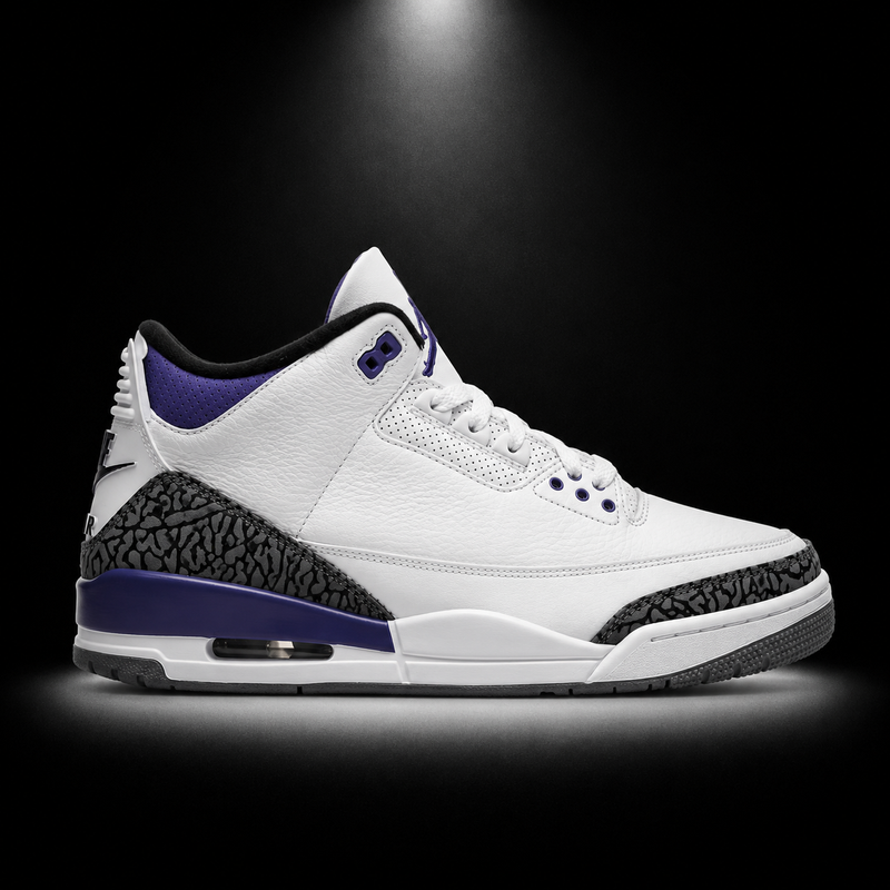 Air Jordan 3 Retro Dark Iris, vista lateral — Crazy!Duck Hype