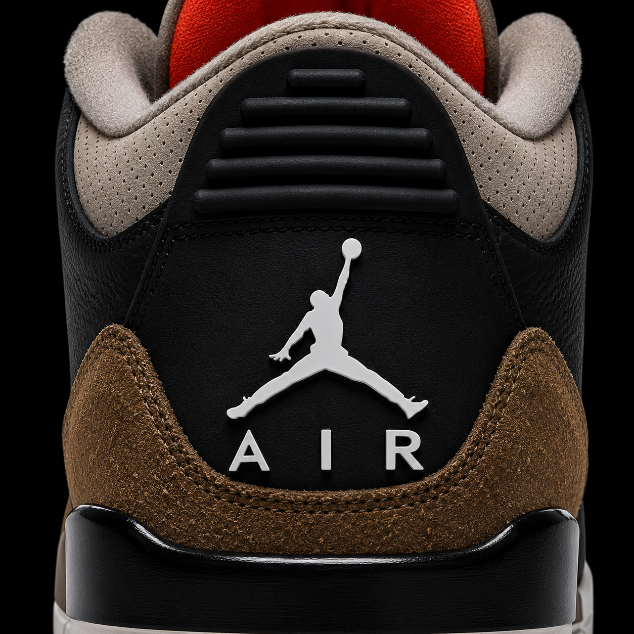 Air Jordan 3 Retro Desert Elephant, detalle de logo y material — Crazy!Duck Hype