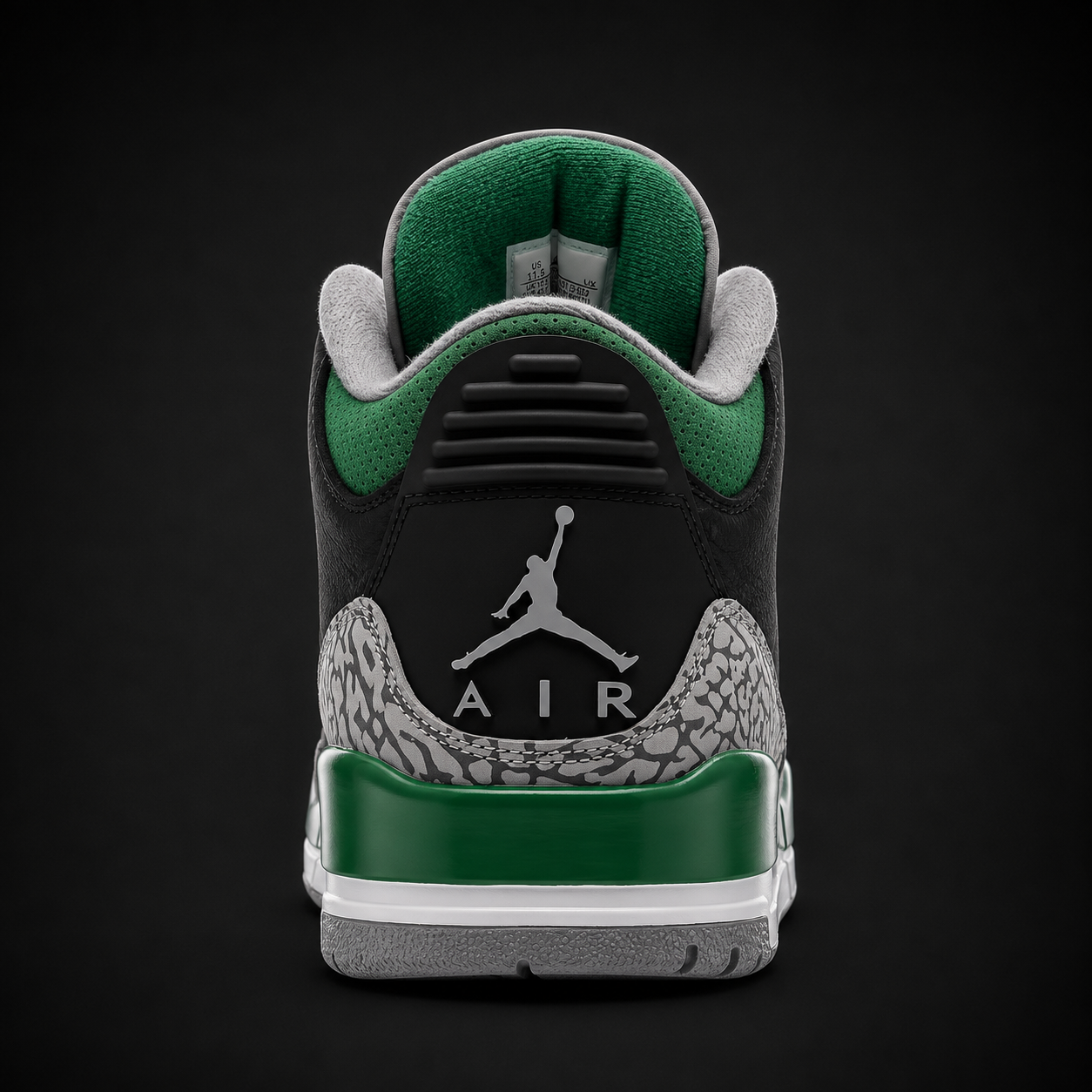 Air Jordan 3 Retro Pine Green, vista trasera — Crazy!Duck Hype