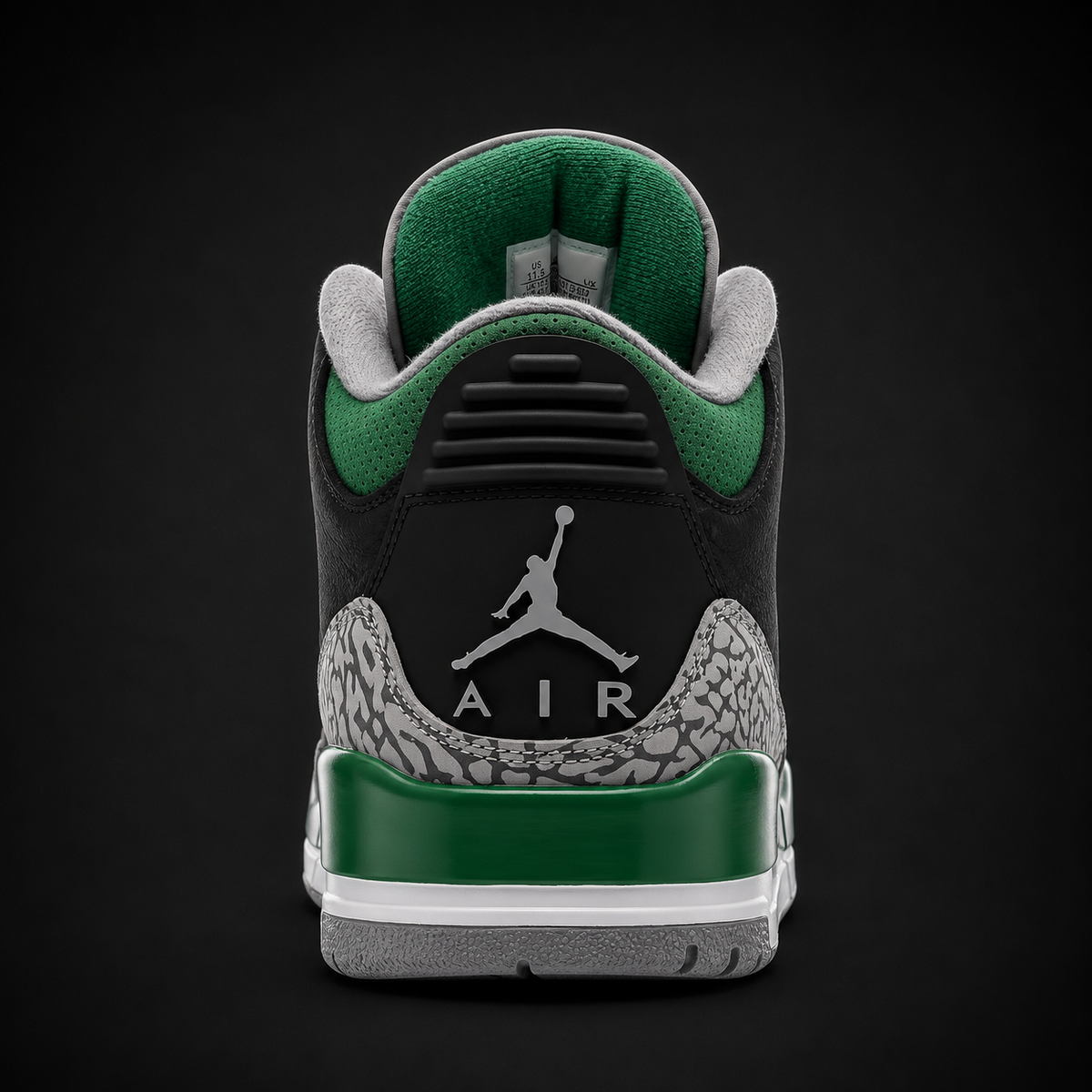 Air Jordan 3 Retro Pine Green, vista trasera — Crazy!Duck Hype