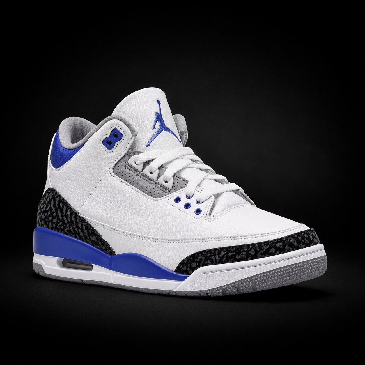 Air Jordan 3 Retro Racer Blue, vista frontal — Crazy!Duck Hype