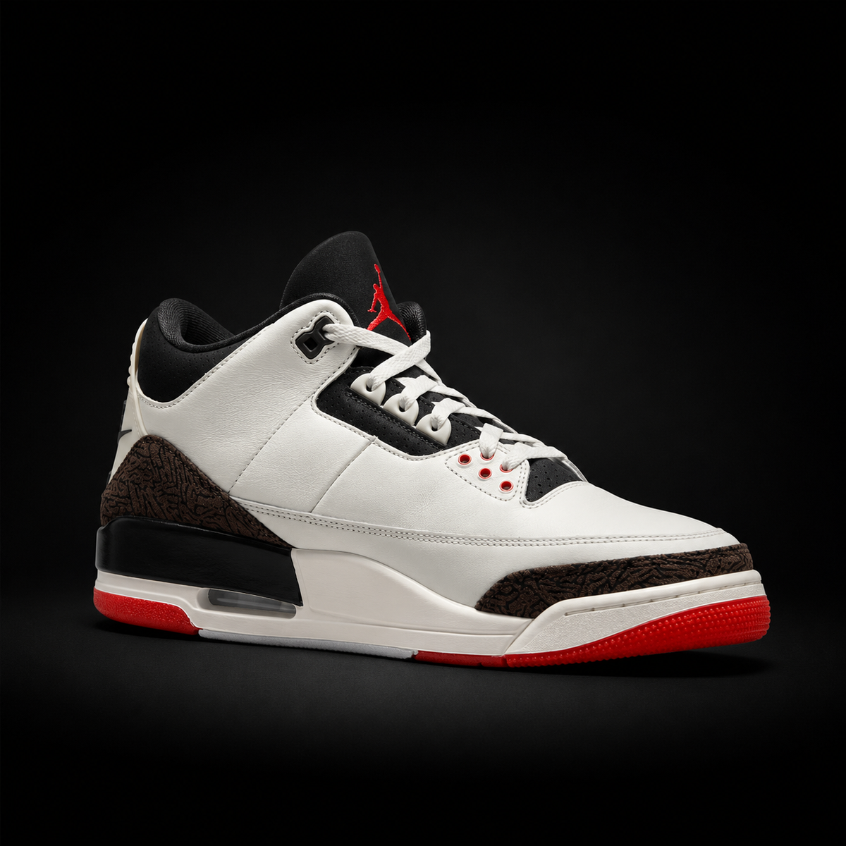 Air Jordan 3 Retro Sail and University Red, vista frontal — Crazy!Duck Hype