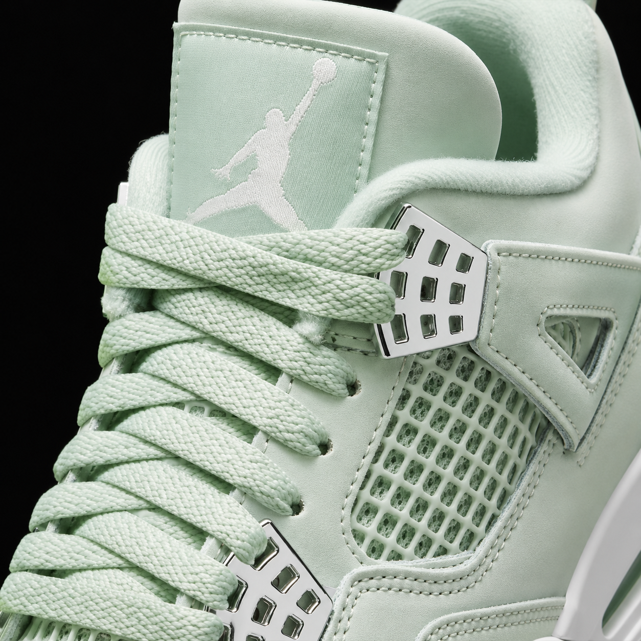 Air Jordan 4 Retro Abundance Seafoam, detalle de agujetas — Crazy!Duck Hype