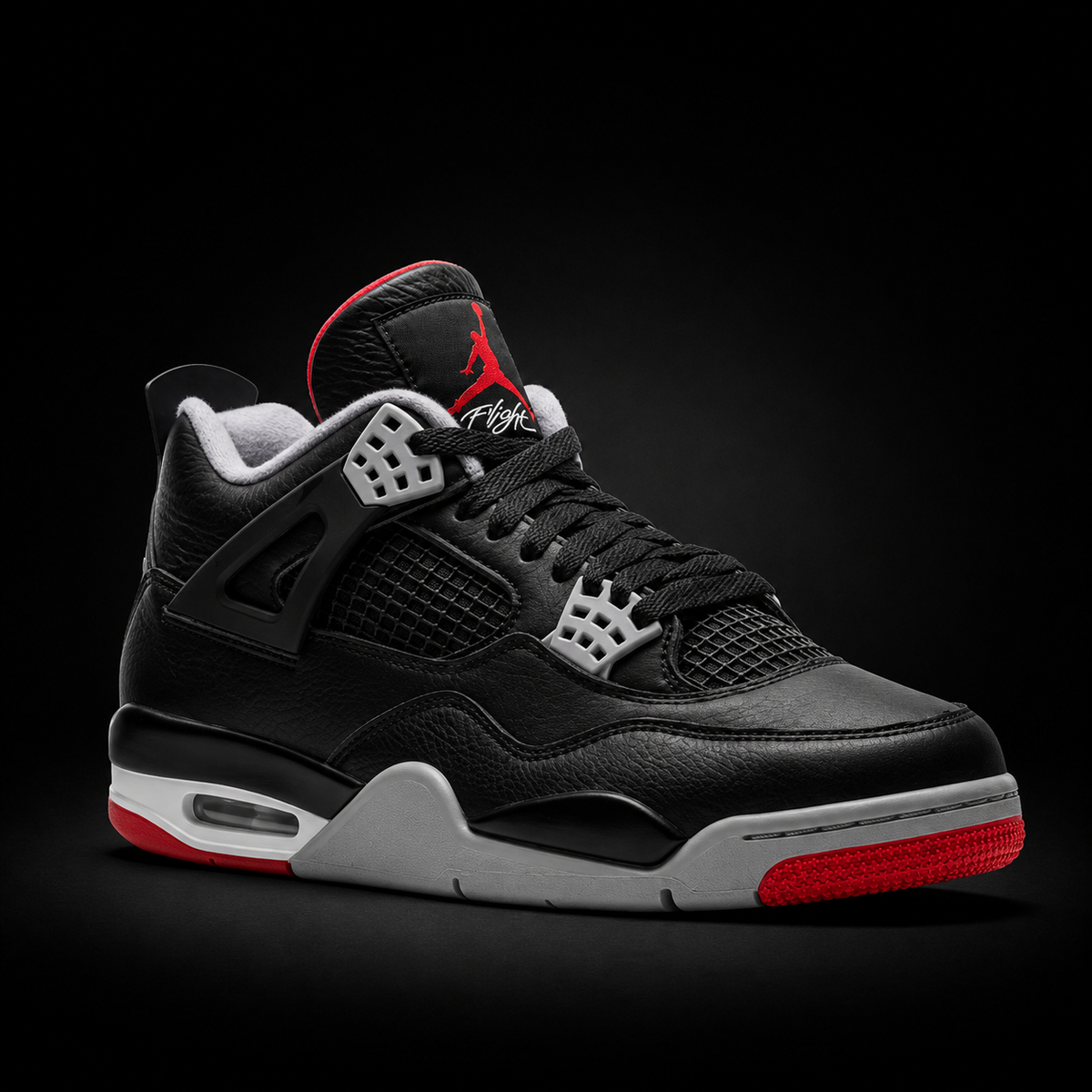 Air Jordan 4 Retro Bred Reimagined, vista frontal — Crazy!Duck Hype