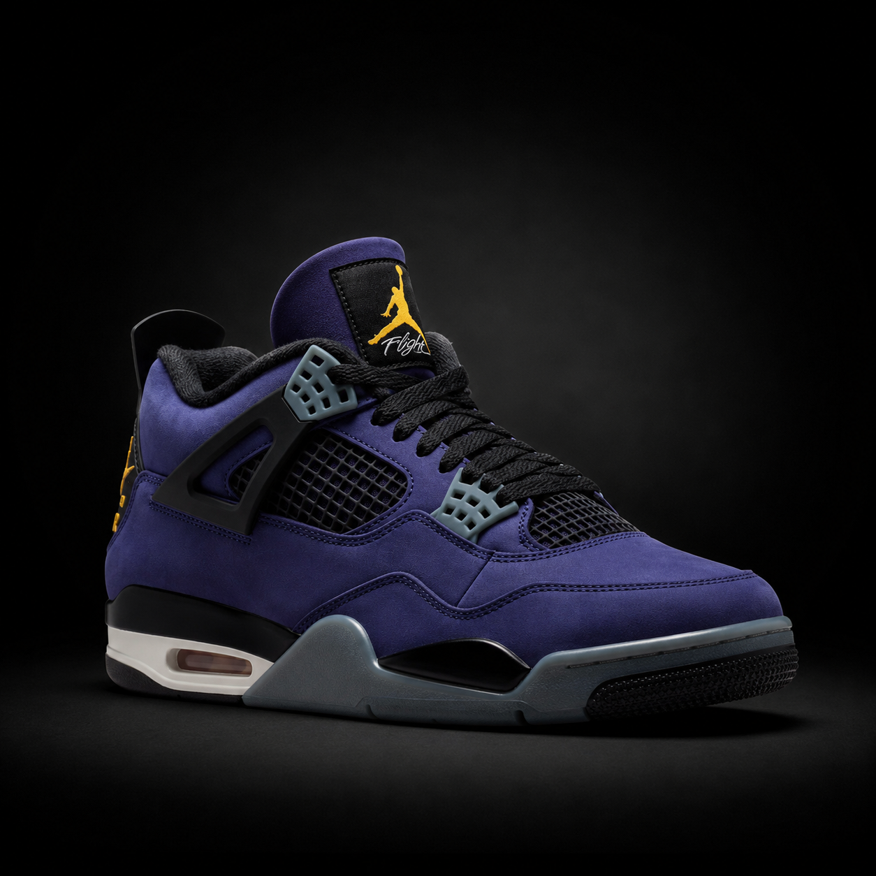Air Jordan 4 Retro Imperial Purple, vista frontal — Crazy!Duck Hype