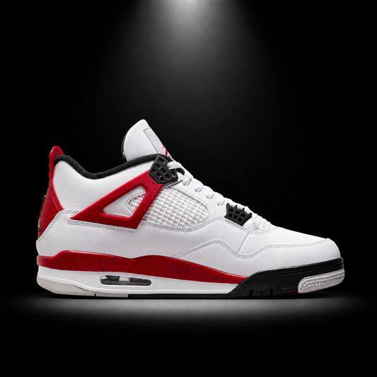 Air Jordan 4 Retro Red Cement, vista lateral — Crazy!Duck Hype