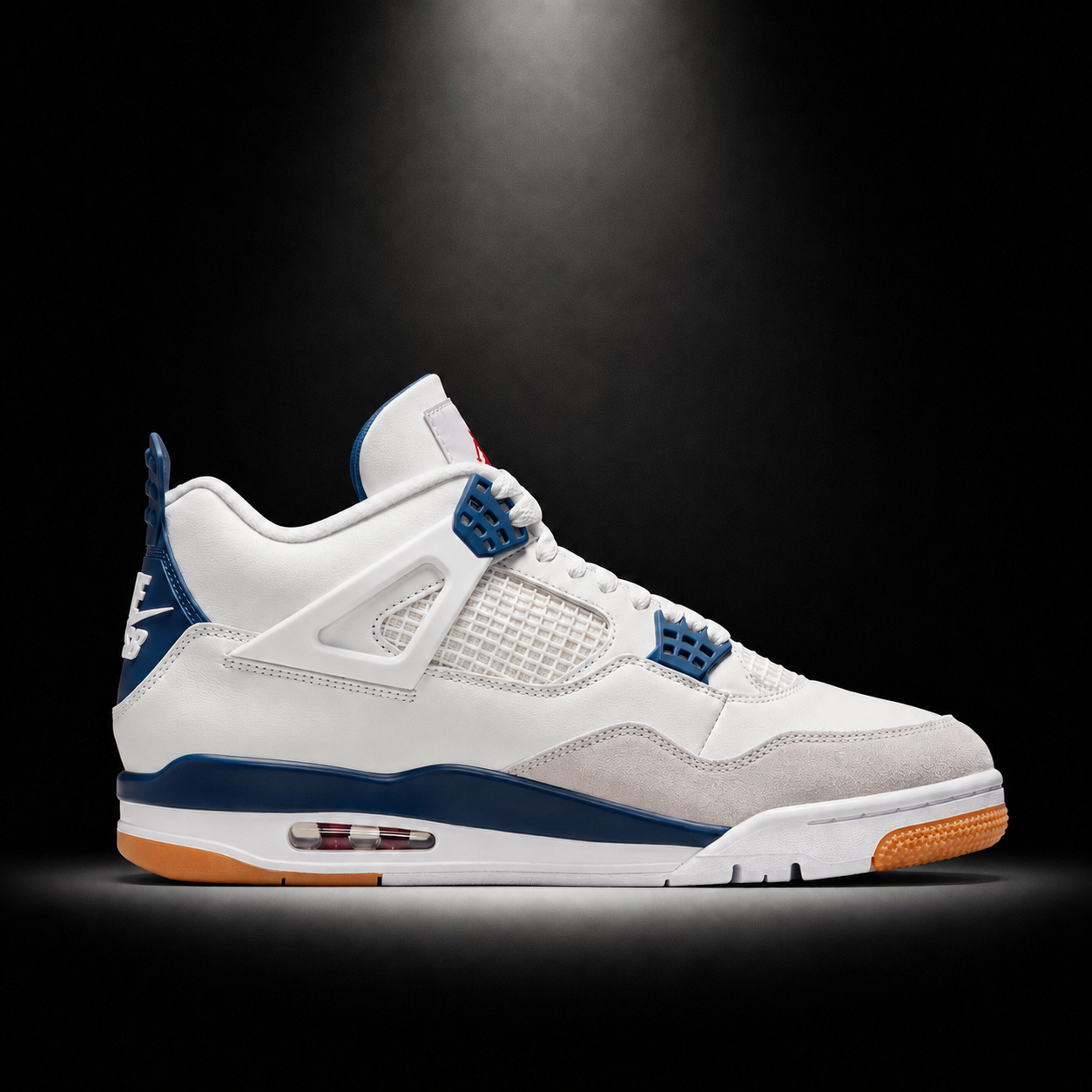 Air Jordan 4 Retro SB Summit White Navy, vista lateral — Crazy!Duck Hype