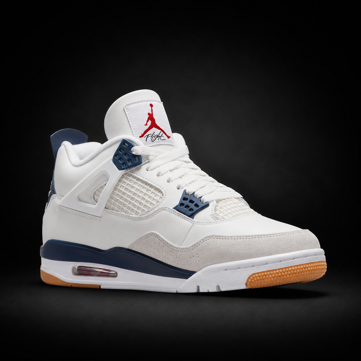 Air Jordan 4 Retro SB Summit White Navy, vista frontal — Crazy!Duck Hype