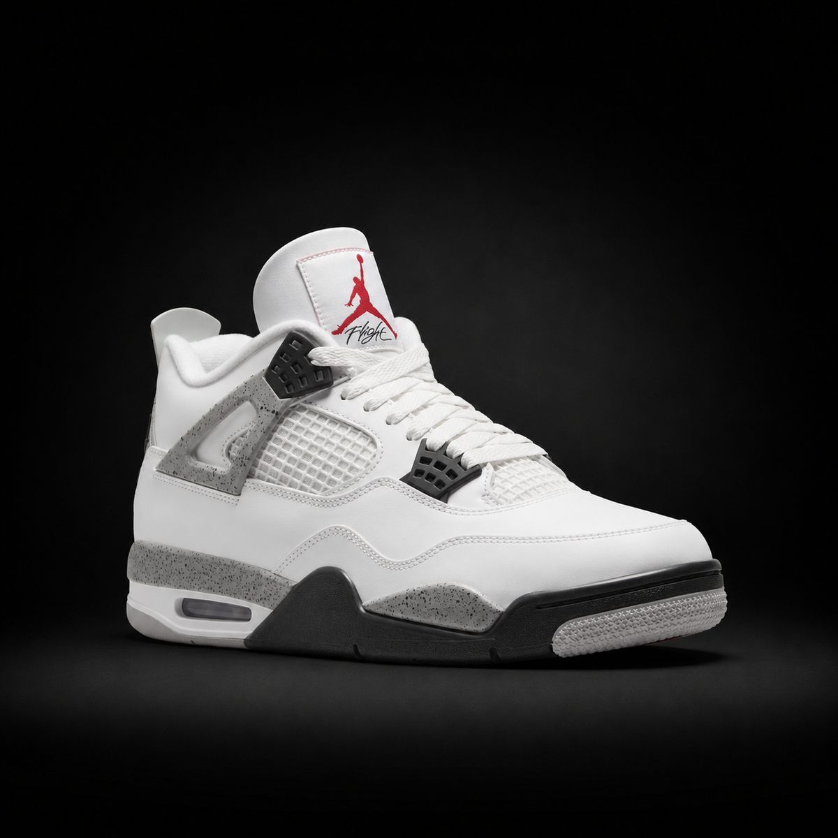 Air Jordan 4 Retro White Cement, vista frontal — Crazy!Duck Hype