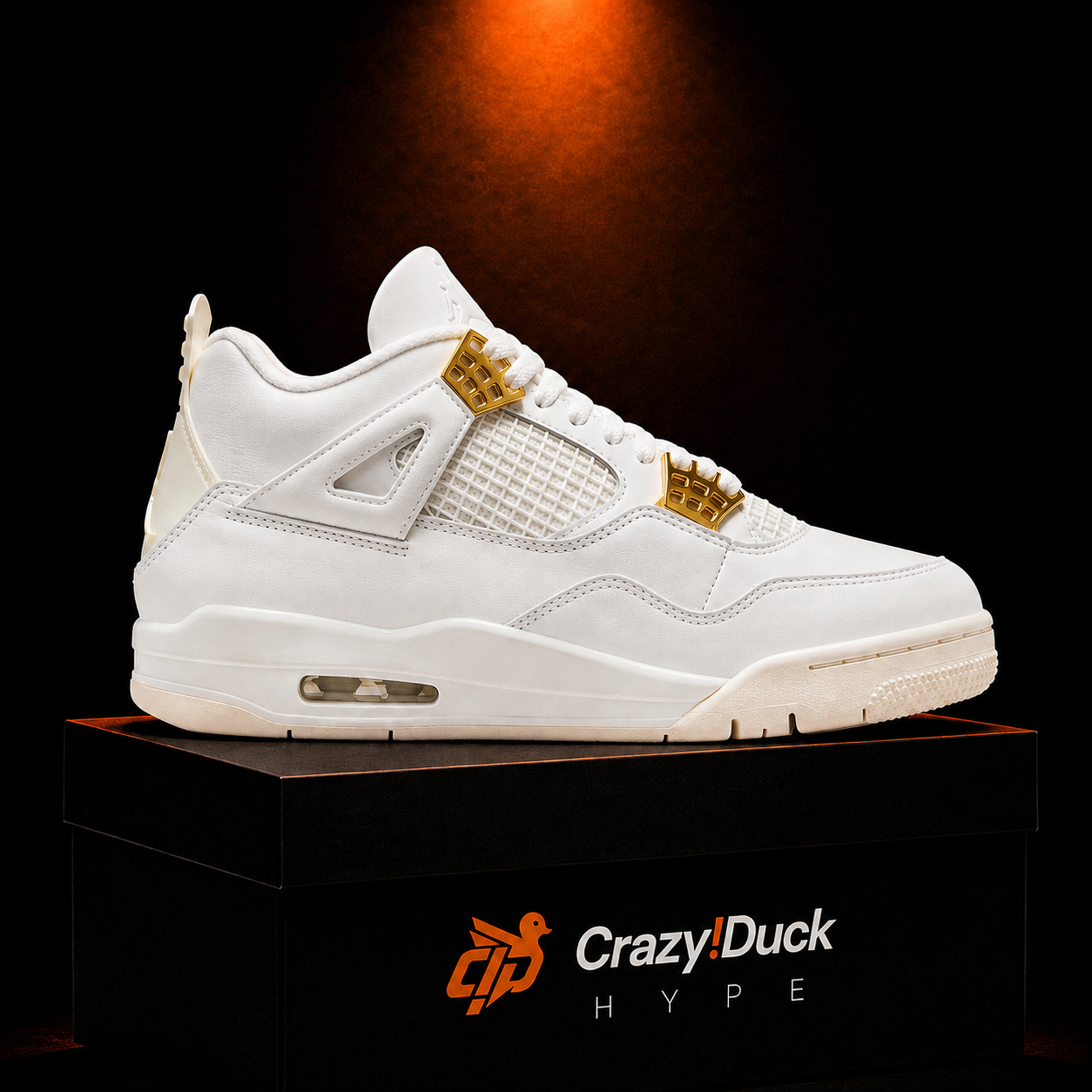 Air Jordan 4 Retro White & Gold con empaque — Crazy!Duck Hype