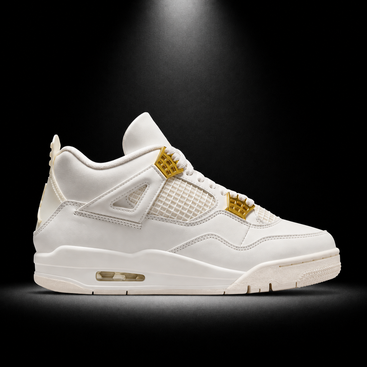 Air Jordan 4 Retro White & Gold, vista lateral — Crazy!Duck Hype