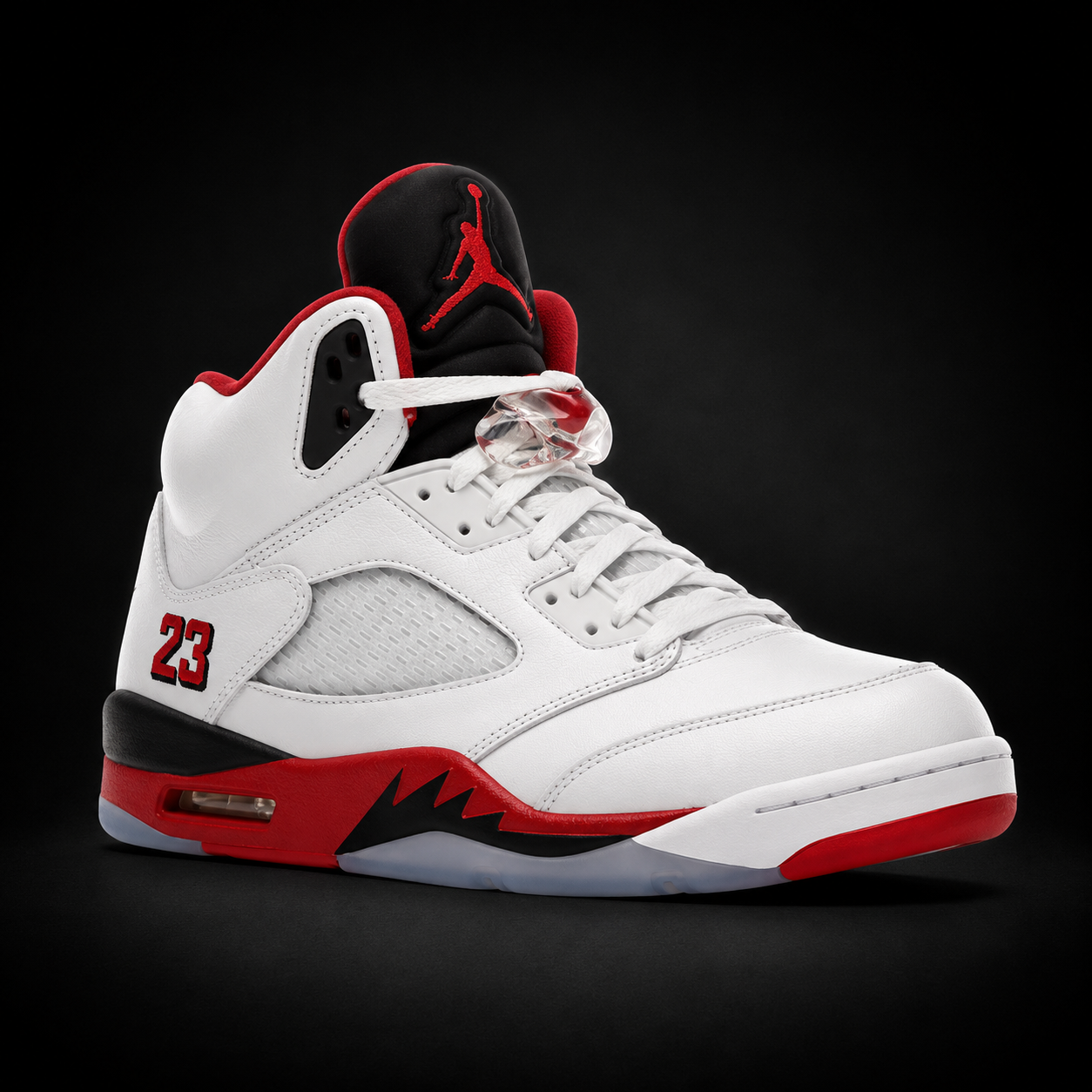 Air Jordan 5 Retro Fire Red Black Tongue, vista frontal — Crazy!Duck Hype