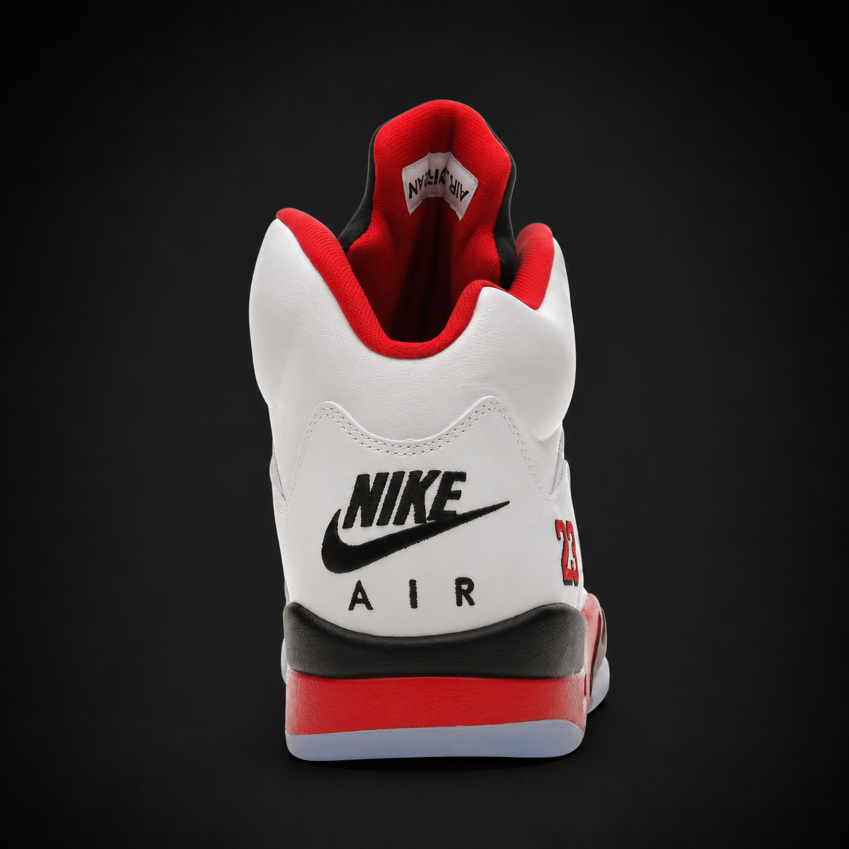 Air Jordan 5 Retro Fire Red Black Tongue, vista trasera — Crazy!Duck Hype