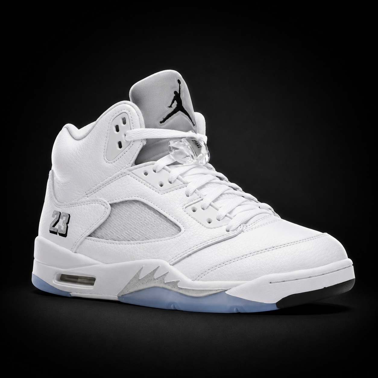 Air Jordan 5 Retro White Metallic Silver, vista frontal — Crazy!Duck Hype