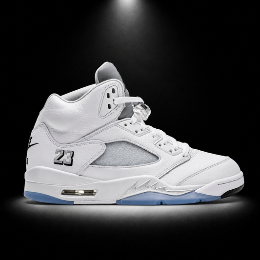 Air Jordan 5 Retro White Metallic Silver, vista lateral — Crazy!Duck Hype