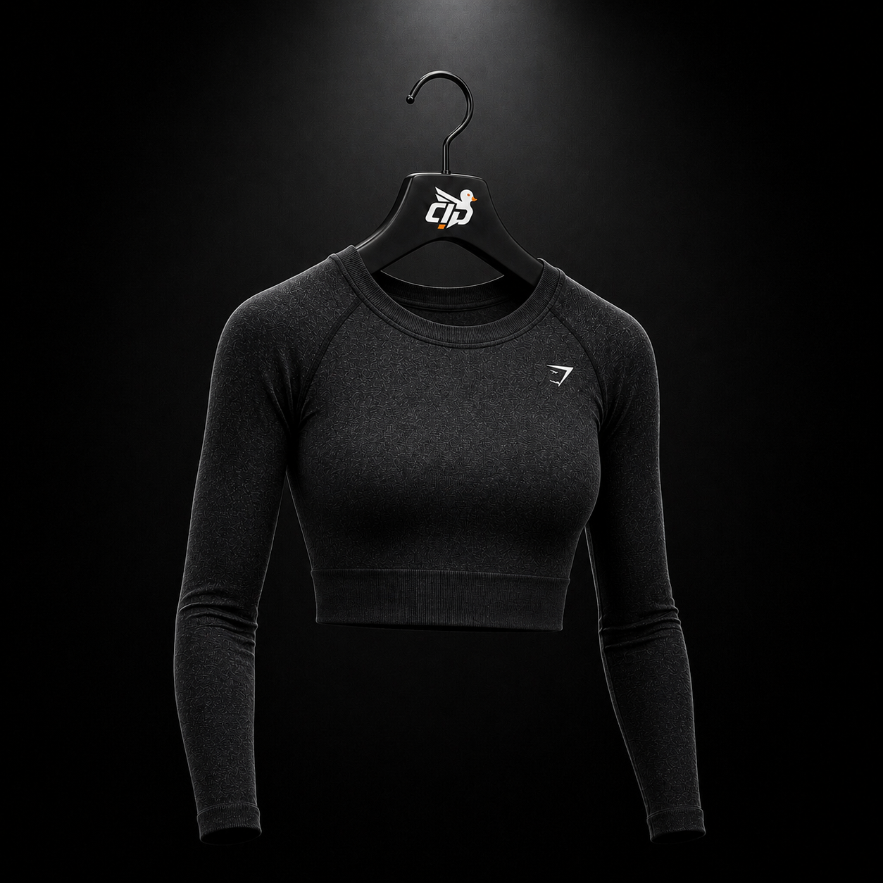 Gymshark Adapt Fleck Seamless Long Sleeve Crop Top Mineral Black, vista completa — Crazy!Duck Hype