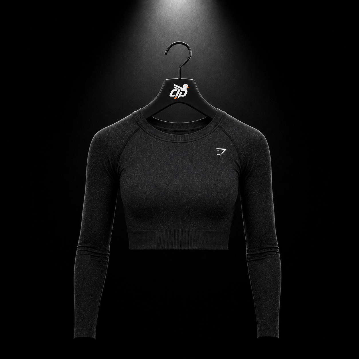 Gymshark Adapt Fleck Seamless Long Sleeve Crop Top Mineral Black, vista frontal — Crazy!Duck Hype