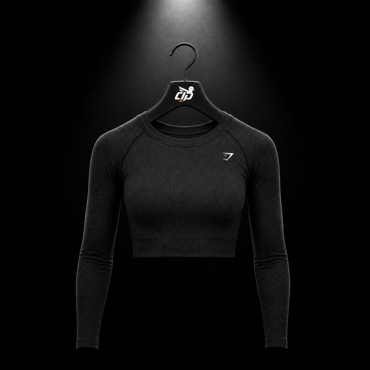 Gymshark Adapt Fleck Seamless Long Sleeve Crop Top Mineral Black, vista frontal — Crazy!Duck Hype
