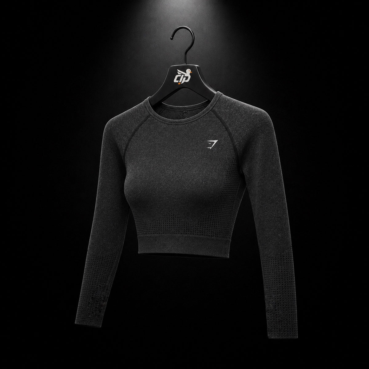 Gymshark Adapt Fleck Seamless Long Sleeve Crop Top Mineral Black, vista trasera — Crazy!Duck Hype
