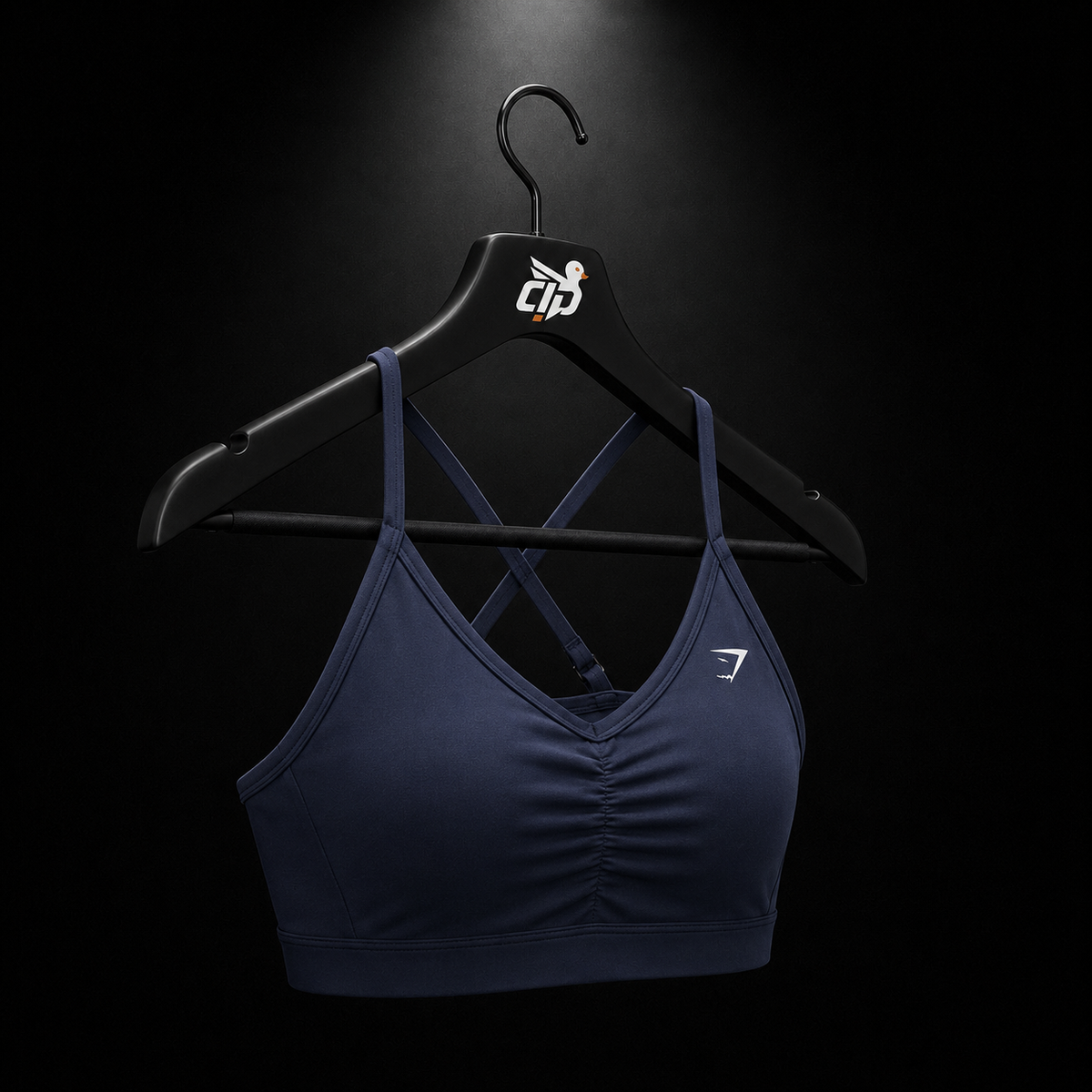 Gymshark Back Gains Sports Bra Heavy Blue, vista completa — Crazy!Duck Hype