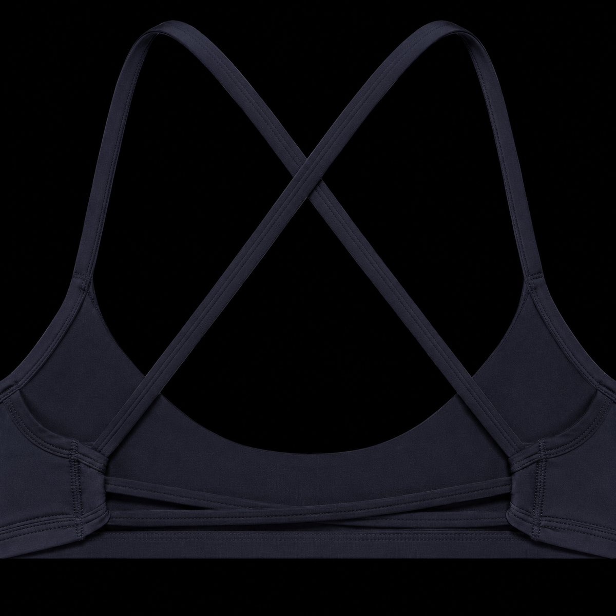 Gymshark Back Gains Sports Bra Heavy Blue, detalle de tirantes y espalda — Crazy!Duck Hype