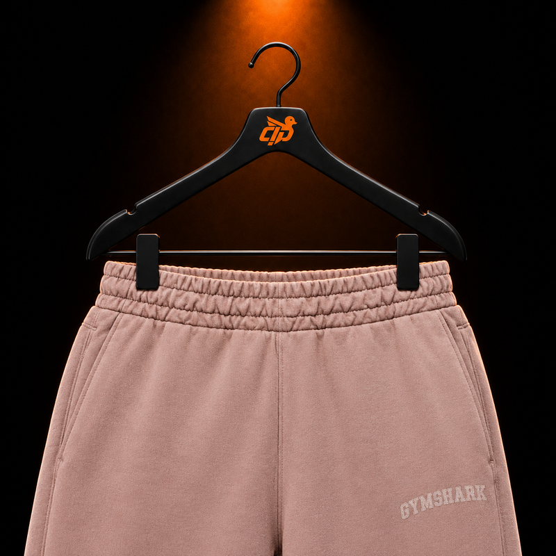 Gymshark Chainstitch Graphic Wide Leg Joggers Chestnut Pink con presentación de producto — Crazy!Duck Hype